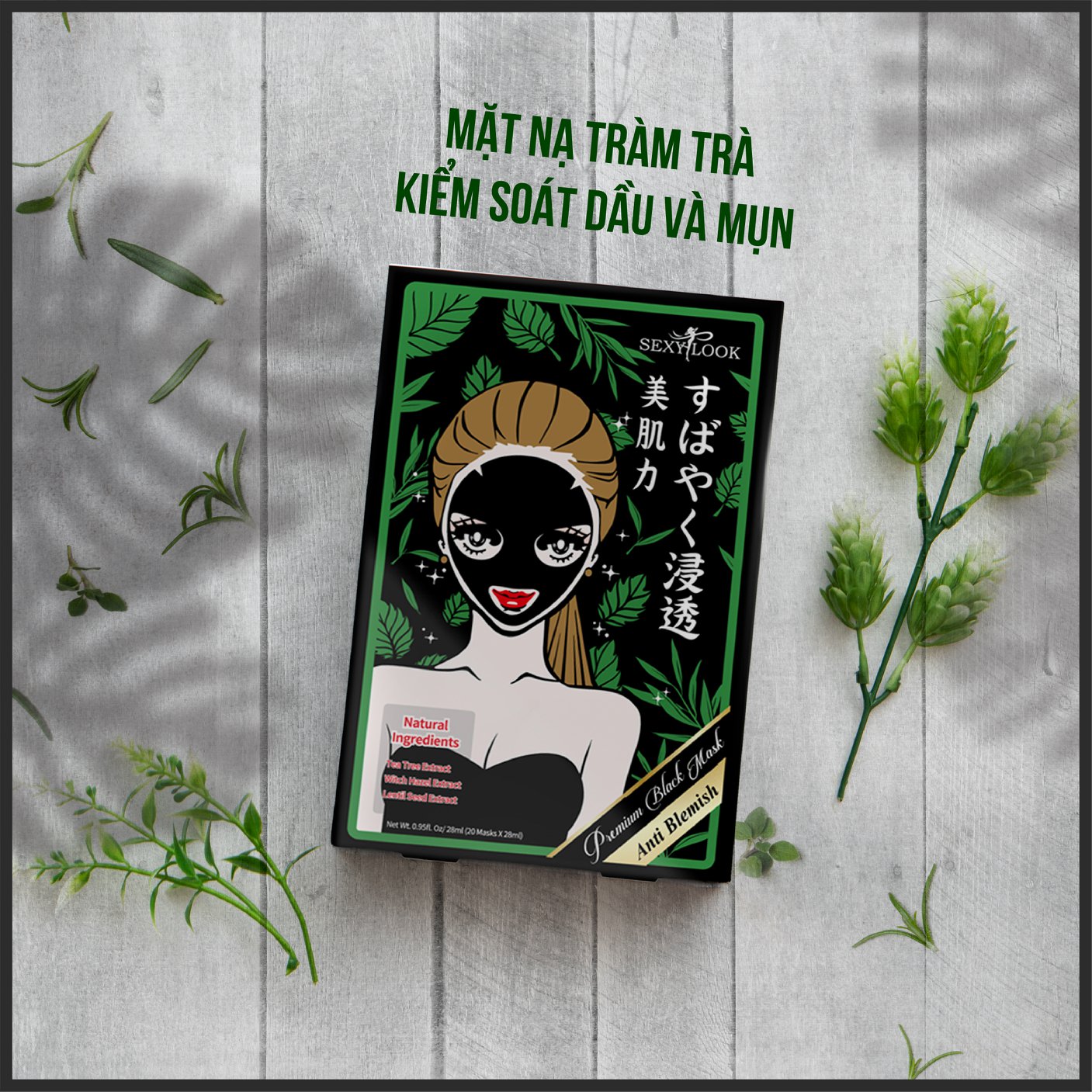 5 Miếng Mặt Nạ Tràm Trà Kiểm Soát Dầu Mụn Sexylook Tree Anti Blemish Black Facial MaskTea 28ml