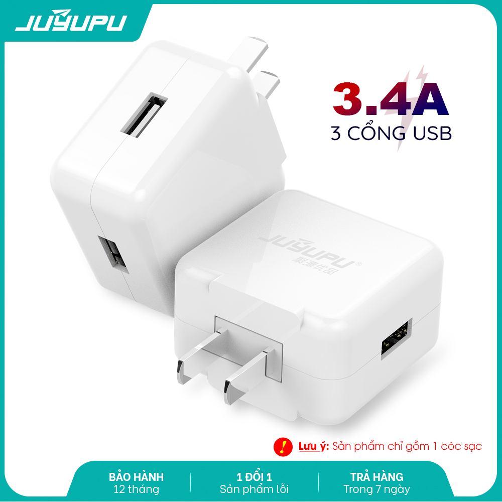 Củ sạc JUYUPU Q31 sạc nhanh 3.4A cao cấp có 3 cổng USB cốc sạc điện thoại dành cho iPhone Samsung OPPO VIVO HUAWEI XIAOMI - HÀNG CHÍNH HÃNG