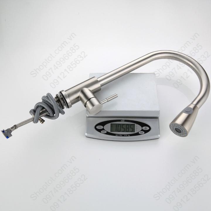 Vòi chậu bếp nóng lạnh có thể kéo dài, bằng inox 304 dày, đầu vòi 2 chế độ