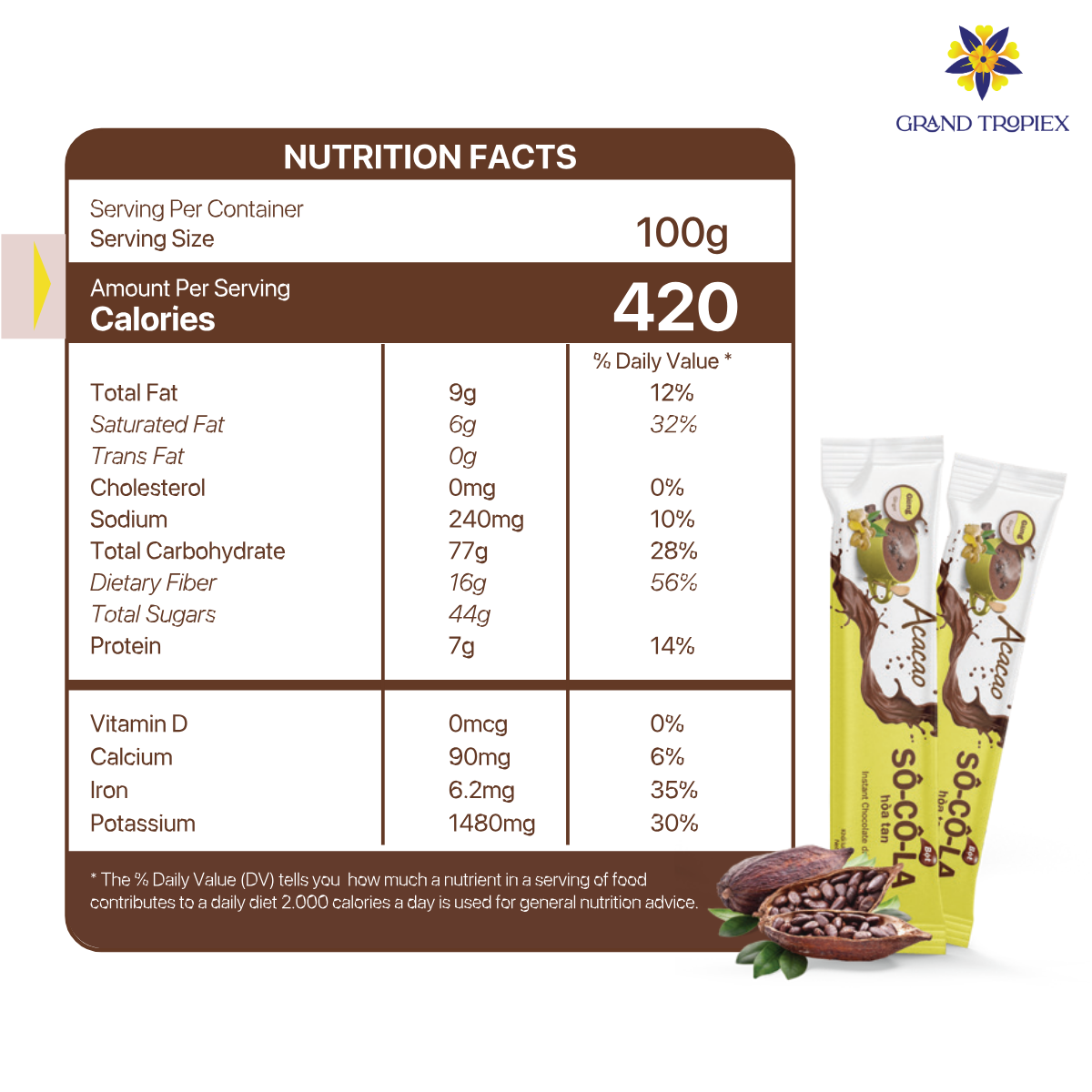 Bột socola Acacao hòa tan uống liền dinh dưỡng, hương vị thanh mát, nồng ấm từ bơ cacao - Hộp 286g.