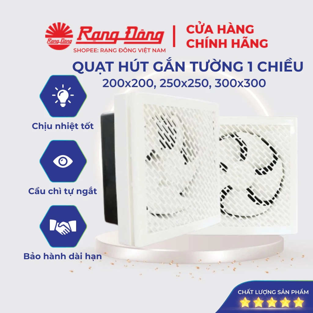 Quạt hút mùi thông gió gắn tường 1 chiều Rạng Đông QHGT01.1C cho nhà bếp, nhà tắm, phòng ngủ - Hàng chính hãng
