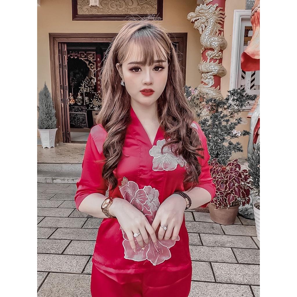 Đồ Đi Chùa Thêu Đắp Hoa Ren Cao Cấp Dáng Yêu Công Dung Boutyque SJ01
