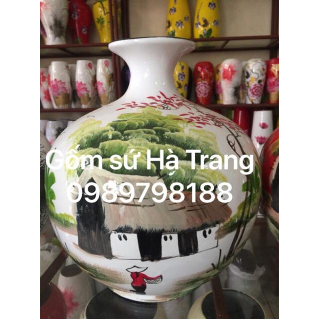 Bình hút tài lộc sơn mài vẽ hoạ tiết Gốm sứ Bát Tràng cao cấp cao 31cm