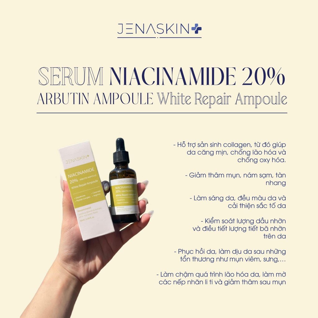 Tinh chất dưỡng Trắng Jenaskin Niacinamide 20%, Serum dưỡng sáng da, trắng da, giảm thâm nám 50ml
