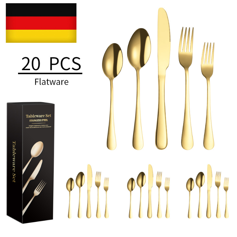BỘ SET DAO MUỖNG NĨA CHO 4 NGƯỜI PHONG CÁCH CHÂU ÂU CAO CẤP FLATWARE LUXURY GOLDEN