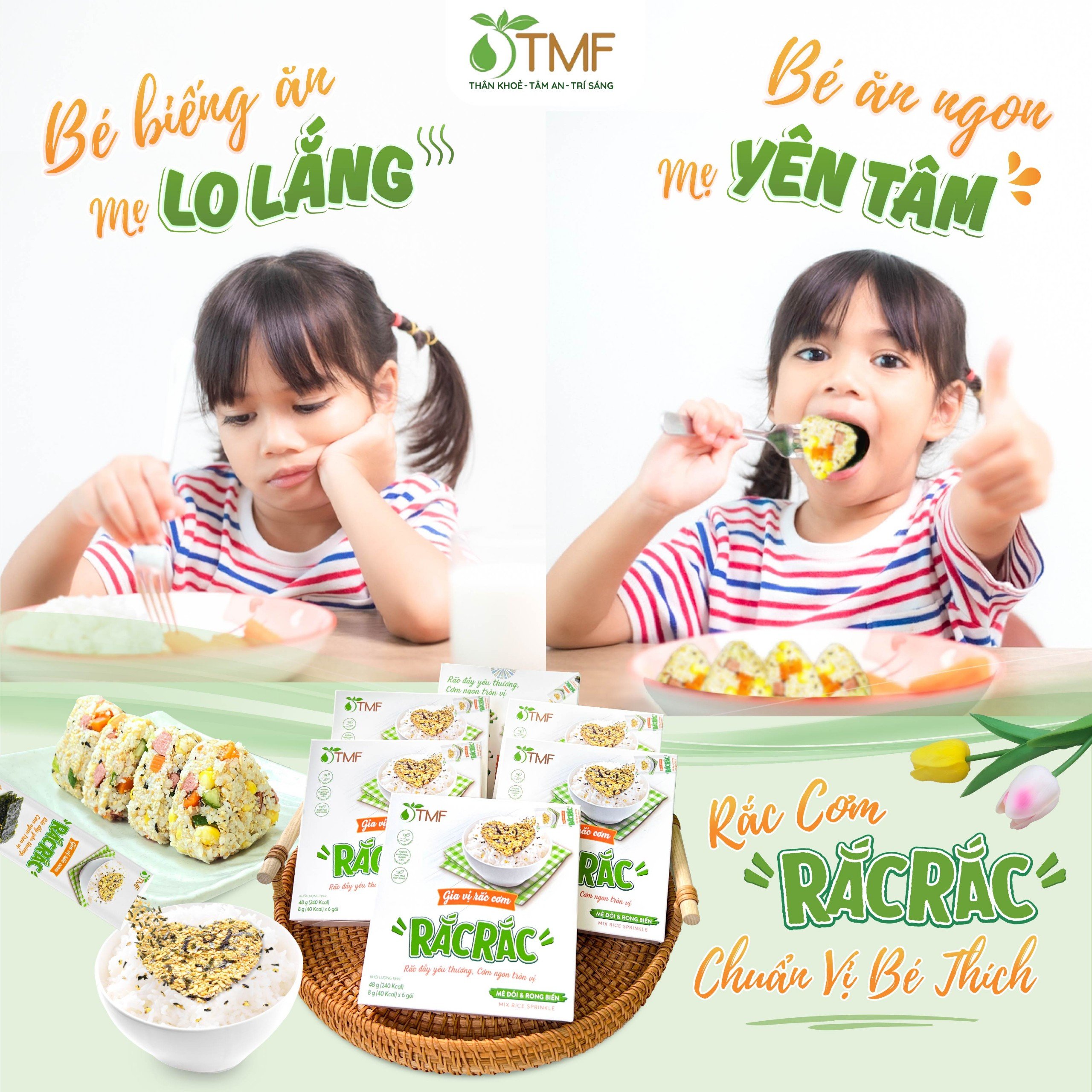 Gia vị rắc cơm rong biển Rắc Rắc hộp 6 gói cho bé ăn dặm ăn ngon không hương liệu TÂM MINH FOODS