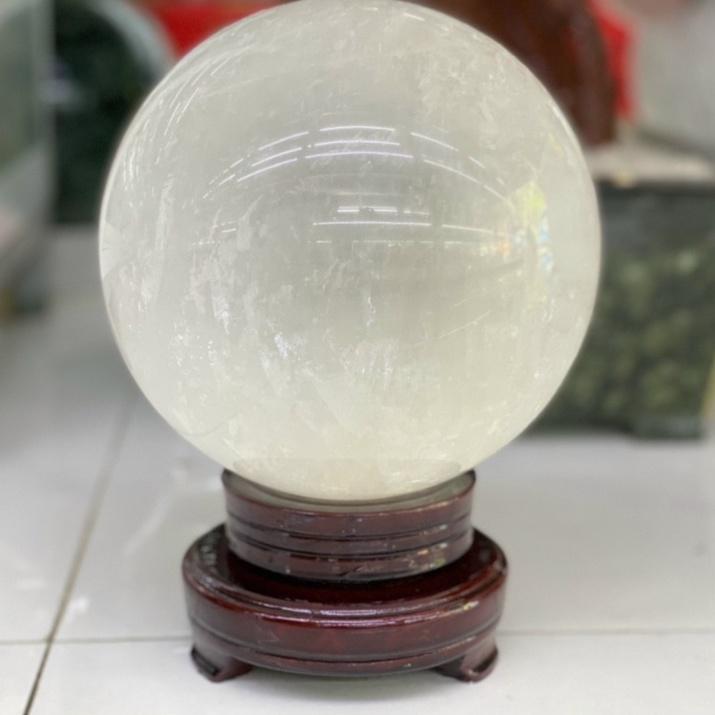 Bi Cầu Đá Núi Lửa Đỏ , Đá Canxit Vàng , Canxit Trắng - Đường Kính Từ 8cm - 15cm có Kèm Đế Gỗ