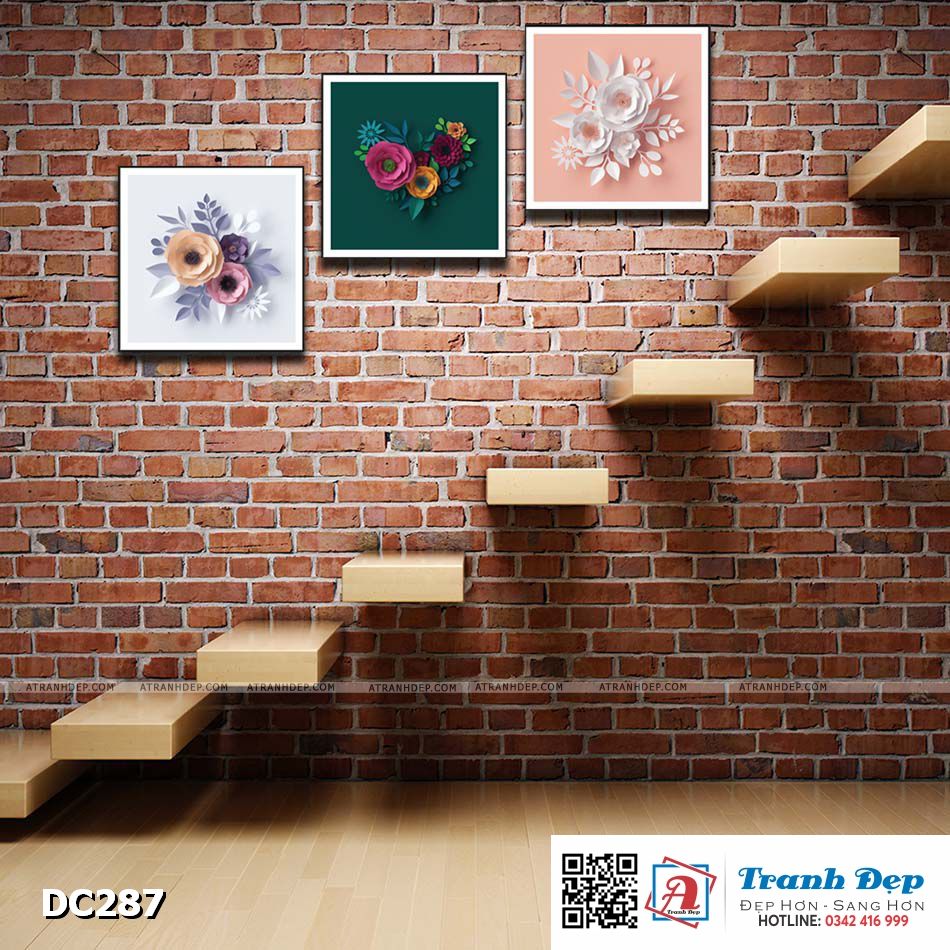 Bộ 3 tranh canvas treo tường Decor Họa tiết hoa lá - DC287