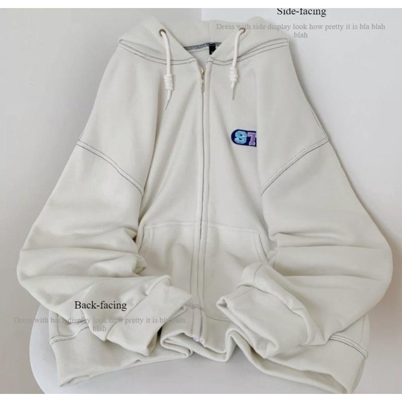 Áo khoác hoodie form rộng có khoá kéo tay phồng, áo khoác chống nắng nỉ ngoại STR