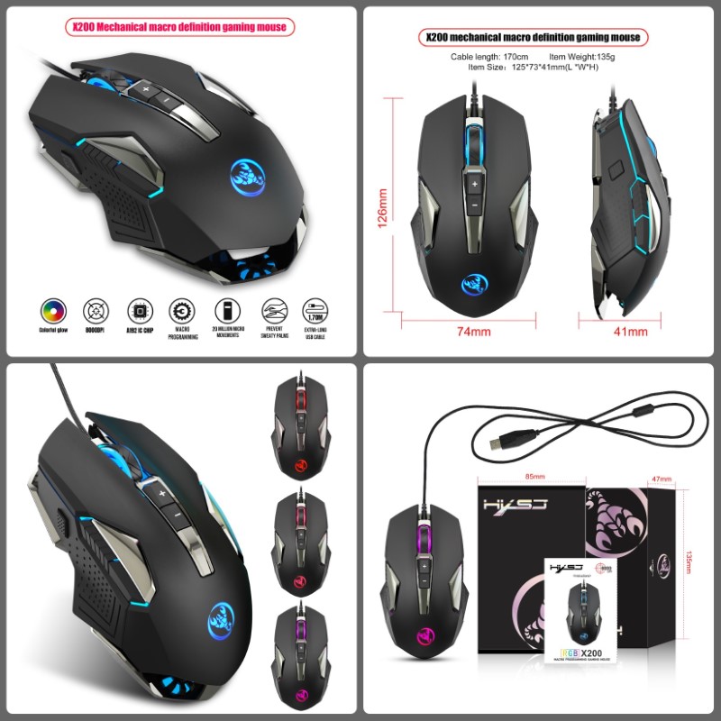 Chuột LED RGB 8000DPI Gaming Mouse HXSJ X200 - hàng nhập khẩu