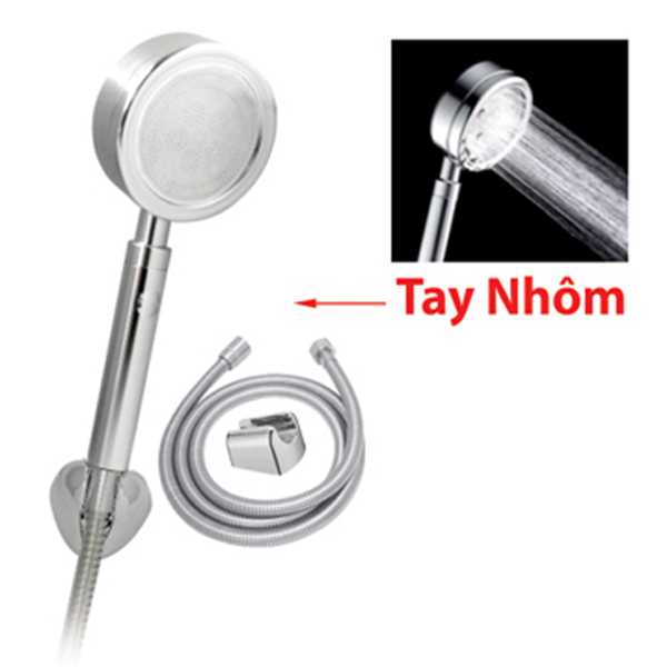 Bộ vòi tắm hoa sen tăng áp hợp kim nhôm 2 lớp kèm dây sen inox 1,5m  và đế cài sen nhiều chế độ - Vòi hoa sen tăng áp lực nước