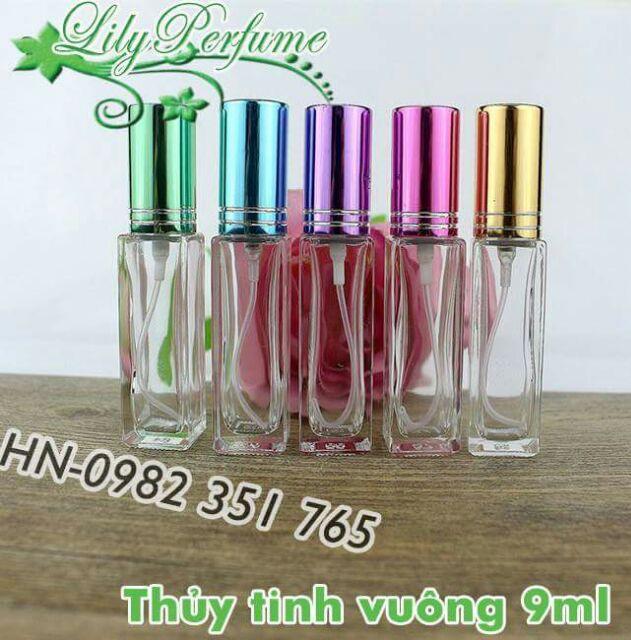 50 Vỏ chiết nước hoa 12ml gân/9ml vuông thủy tinh dày chống vỡ