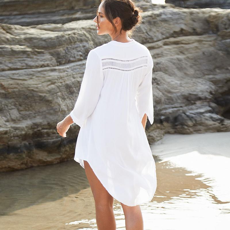 Châu Âu Và Mỹ Mới Rayon Lưới Nút Áo Chống Nắng Đi Biển Váy Đầm Nữ Với Cardigan