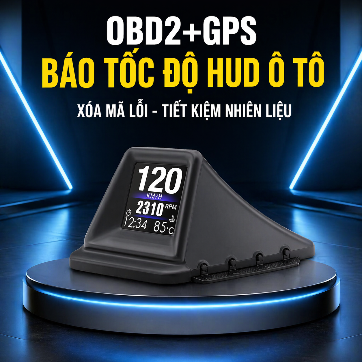 HUD Ô Tô OBD2 + GPS Báo Tốc Độ Chính Xác – Hiển Thị LCD, Cảnh Báo Quá Tốc Độ, Xóa Lỗi Động Cơ, Tiết Kiệm Nhiên Liệu, đèn trang trí, đồng hồ treo tường
