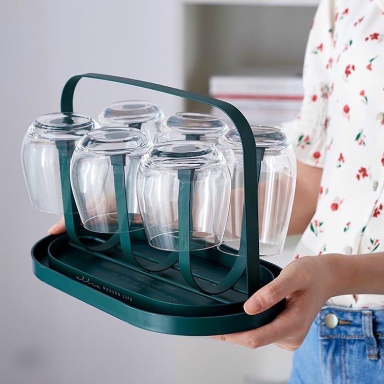 Giá úp cốc,khay cắm cốc sơn tĩnh điện màu xanh cổ vịt có khay hấng nước