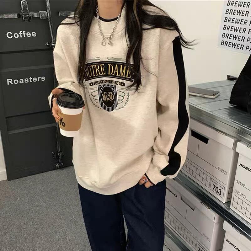 Áo Sweater thêu DAME Unisex form rộng chất nỉ bông cao cấp mềm mịn hai màu xám trắng phong cách Retro - gin store
