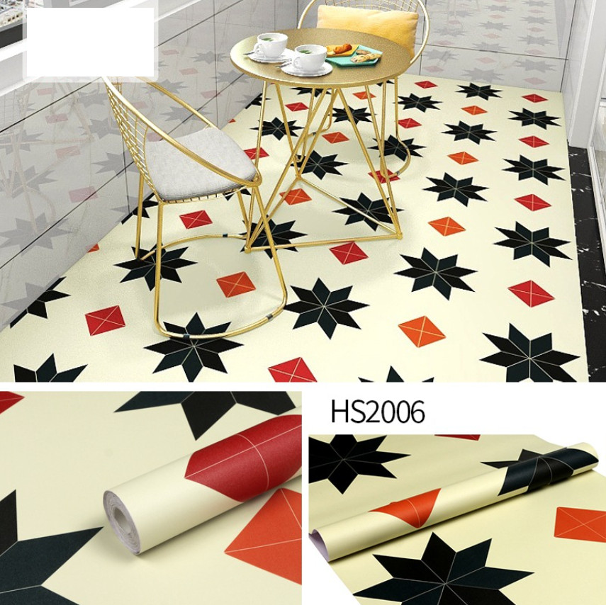 COMBO CUỘN 3 mét decal giấy dán nền dán sàn nhà Ô TÁM CÁNH HS2006 KHỔ 60CM KEO SẴN
