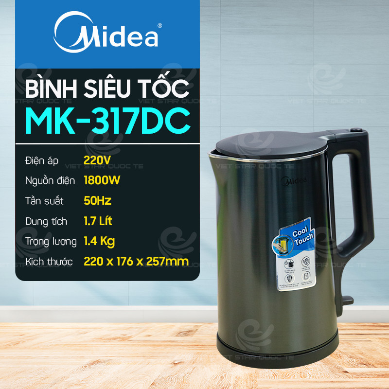 Ấm / Bình Đun Nước Siêu Tốc Midea MK-317DW, Dung Tích 1,7L - Hàng Chính Hãng