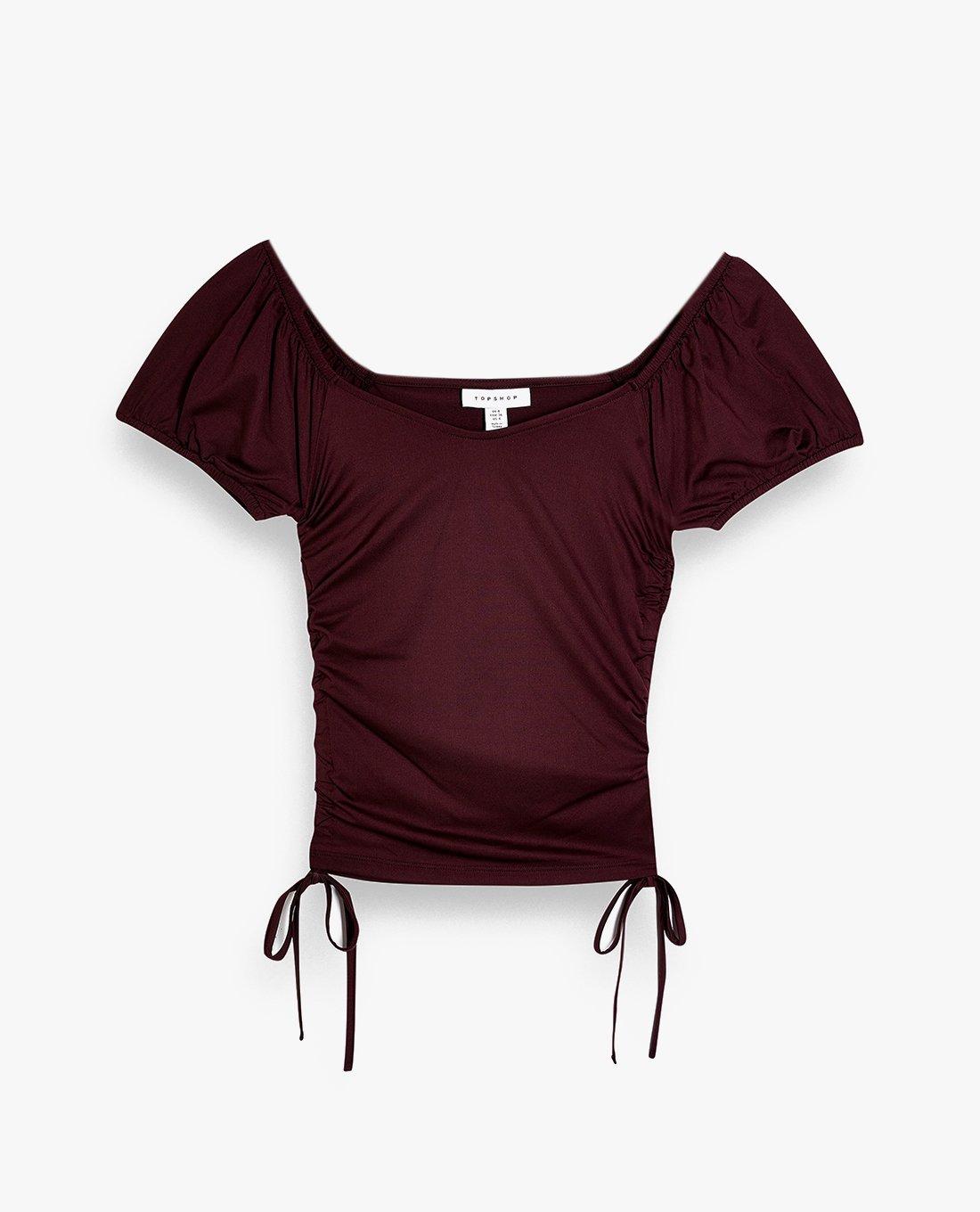 TOPSHOP - Áo kiểu nữ ngắn tay phối dây rút Satin Ruch Side 04G07TPLM
