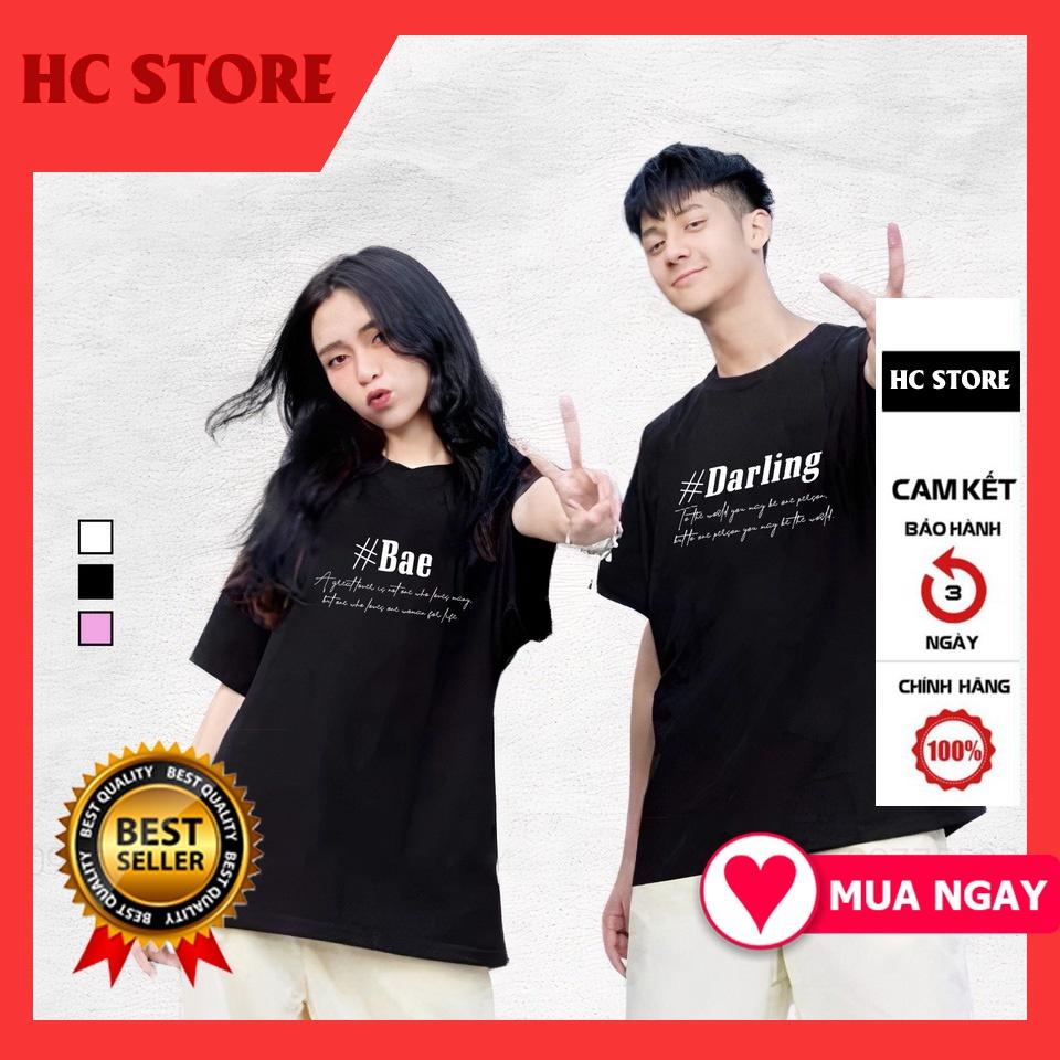 Áo đôi , áo thun cặp nam nữ tay lỡ Unisex Darling Bae form rộng màu đen cực chất