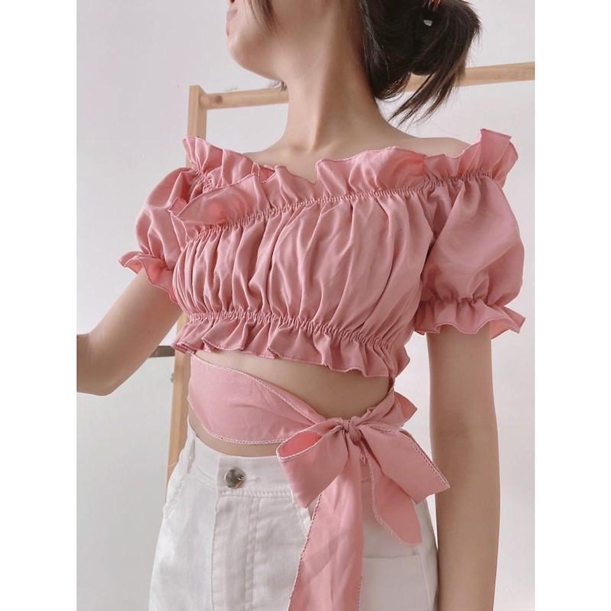 Áo voan tay ngắn đắp chéo buộc eo