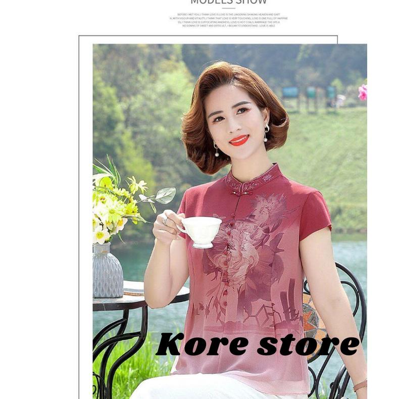 Áo sơ mi nữ trung niên cao cấp_cổ tàu nữ
