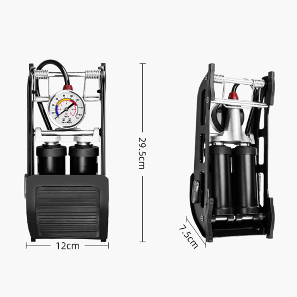 Bơm đạp chân xe đạp, xe máy 2 xylanh RB01 có đồng hồ đo áp suất lốp