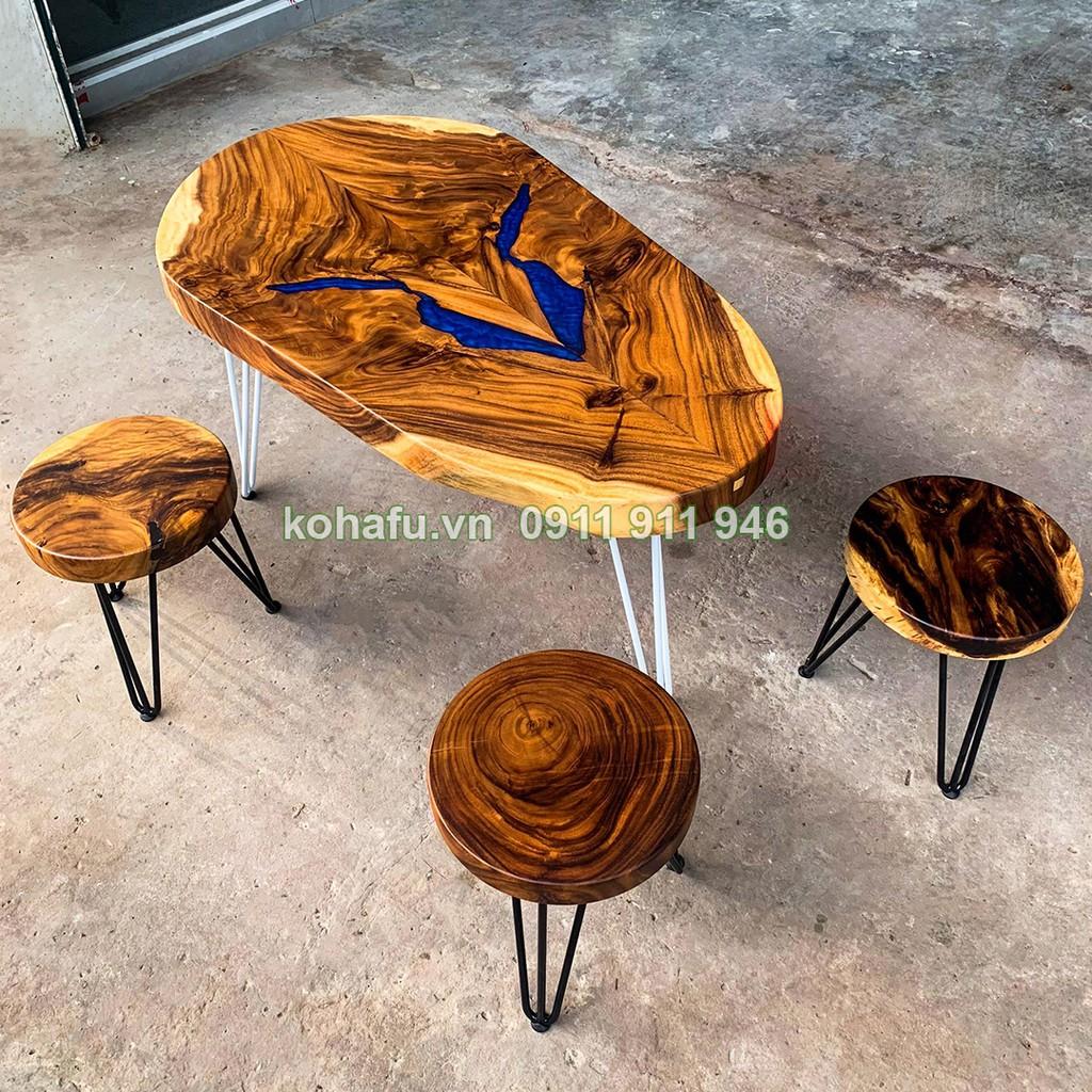Bàn gỗ nguyên tấm kết hợp Epoxy phù hợp cho không gian uống trà, sofa KE20009