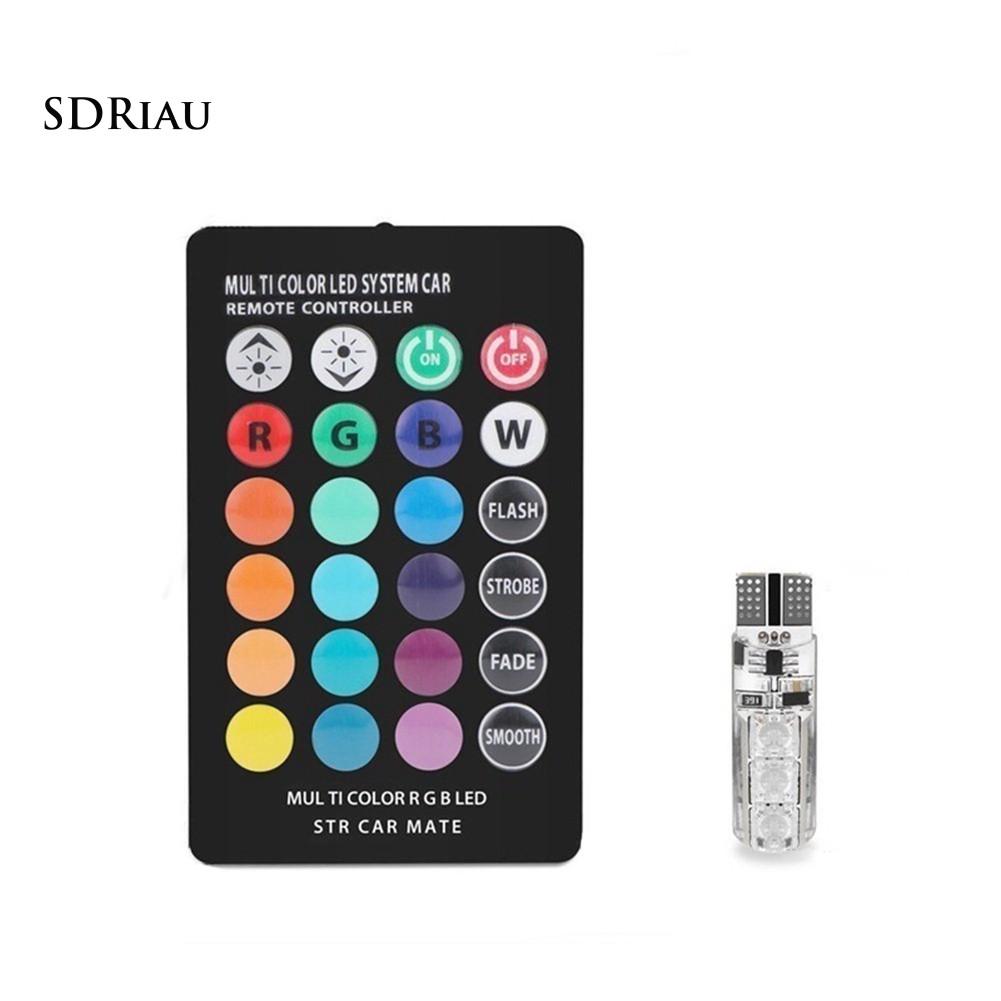 Cặp đèn LED DC12V T10 5050 6 SMD RGB đọc sách trên xe hơi+điều khiển từ xa