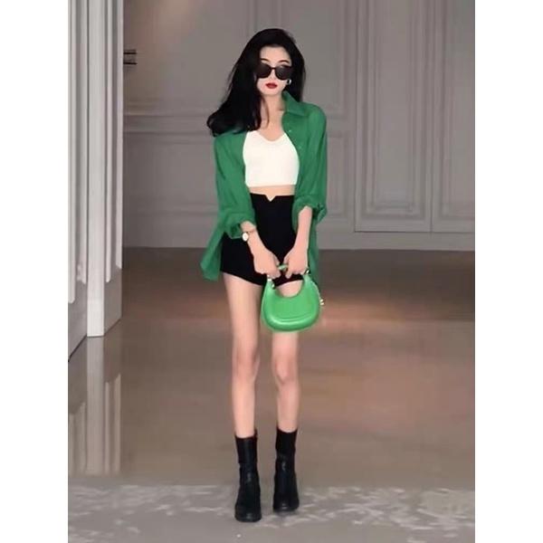 Áo sơ mi Xanh lá đậm highfashion chất mềm bay áo