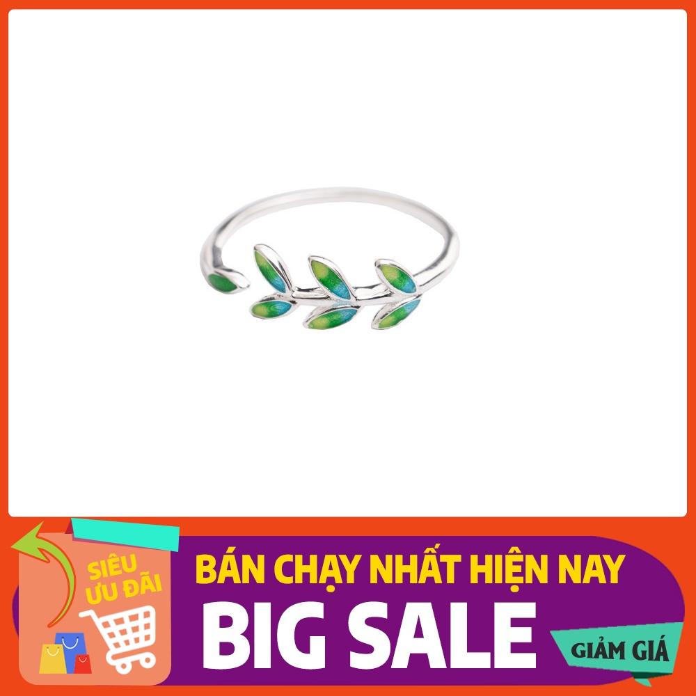 Nhẫn cành lá màu xanh bạc S925