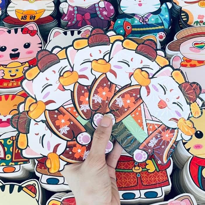 Combo 5 Bao Lì Xì Chibi Mèo Thần Tài Cầu May Mắn Quý Mão 2023 Quà Tặng Đáng Yêu