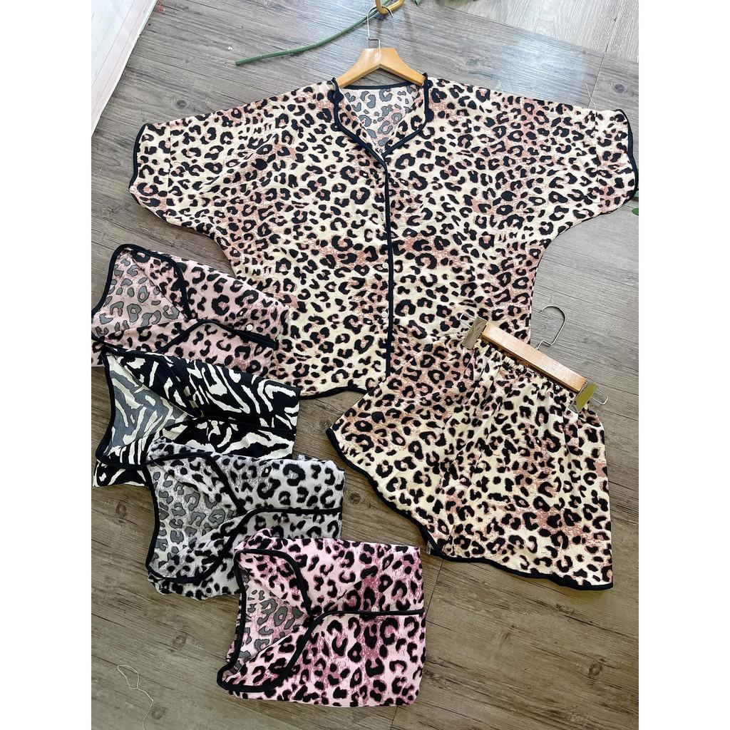 Pijama lụa tay dơi hình da beo