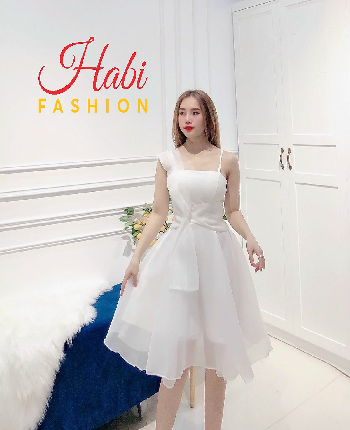 Đầm công chúa cute dễ thương nơ eo chất umi phối voan kính xinh xỉu. Váy trắng xòe 2 dây