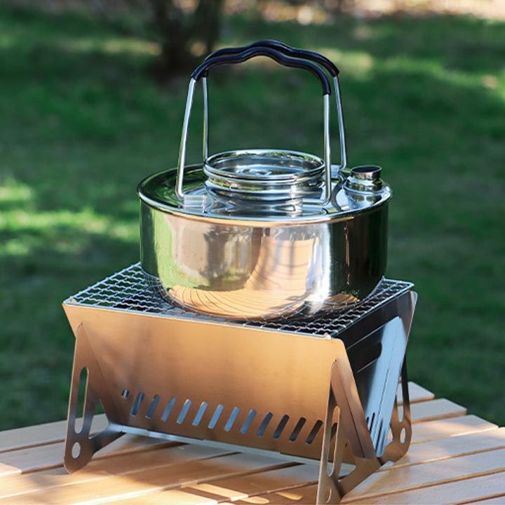 Bếp nướng than hoa bằng inox 430, loại nhỏ 21x16cm có thể xếp gọn, chuyên dùng cho cắm trại, picnic