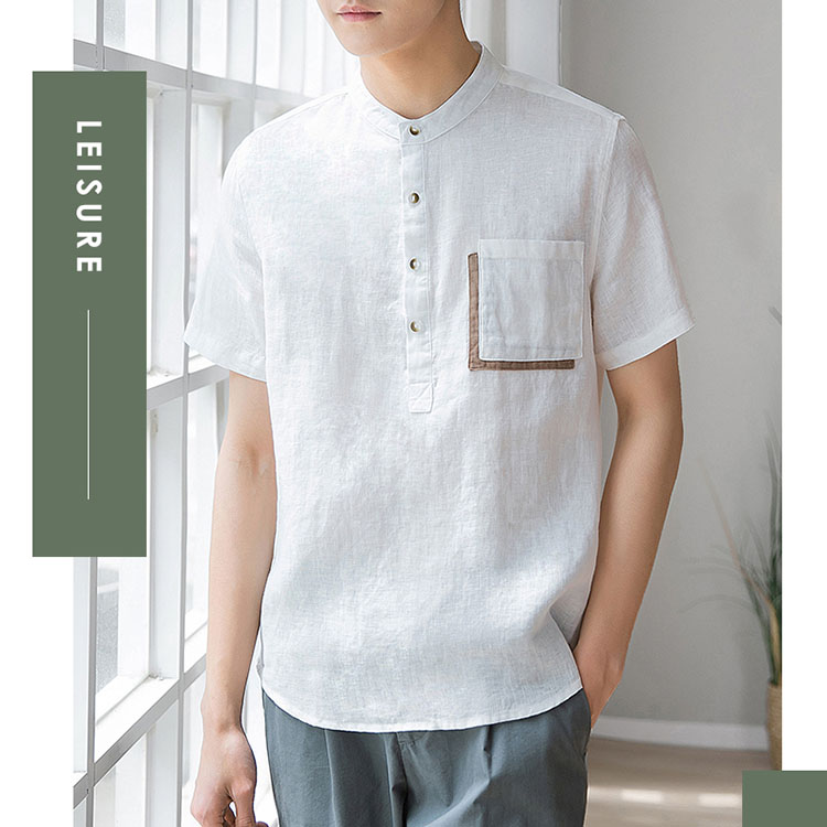 Áo cổ tầu nam Linen trẻ trung, chất vải linen mềm mát, thời trang trẻ, phong cách Hàn