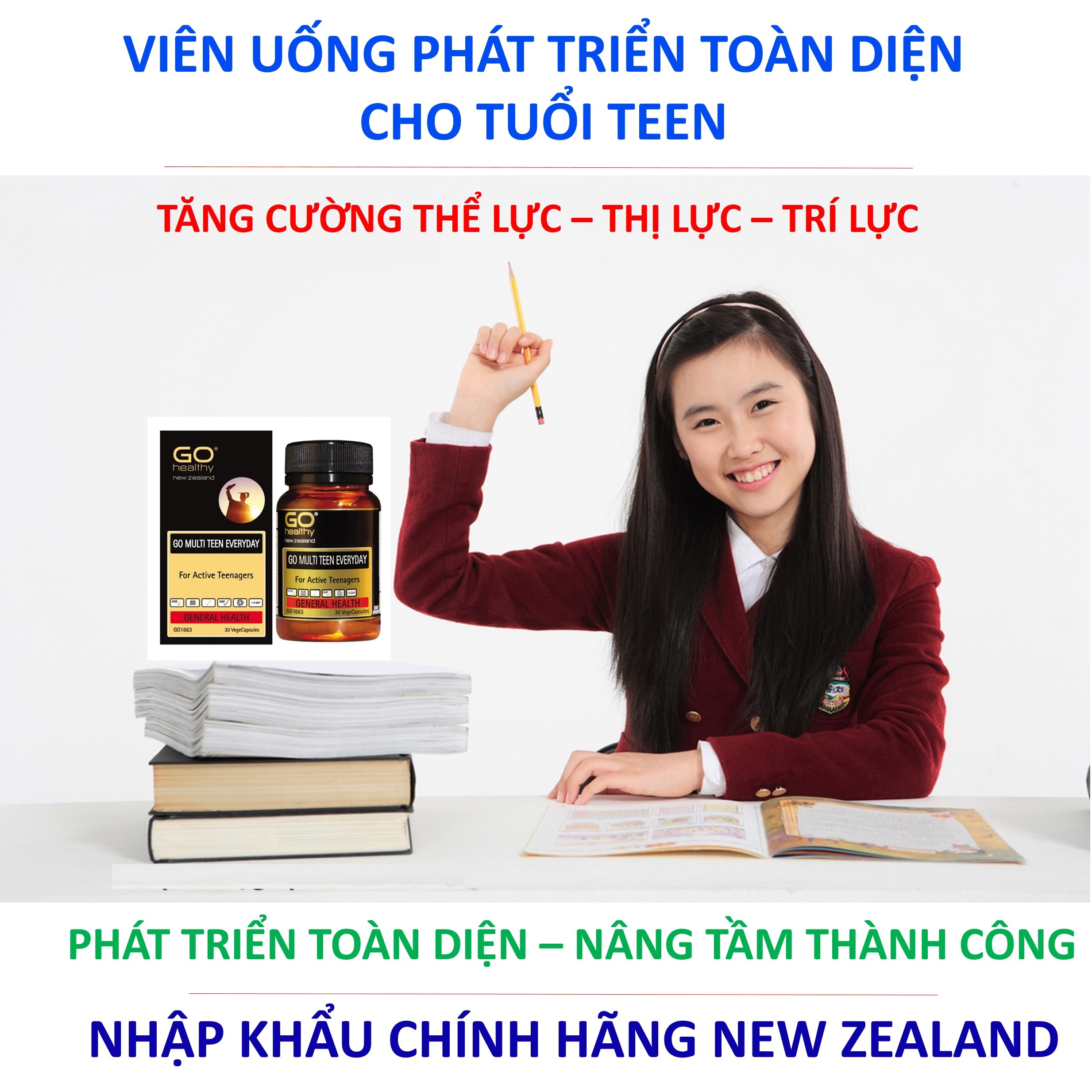Viên uống Go Healthy GO MULTI TEEN EVERYDAY Bổ sung vitamin khoáng chất tăng khả năng tập trung giúp phát triển toàn diện cho tuổi Teen hộp 60 viên