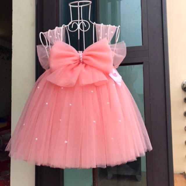 Váy tutu cho bé ️️ Váy tutu hồng cam nơ đính đá
