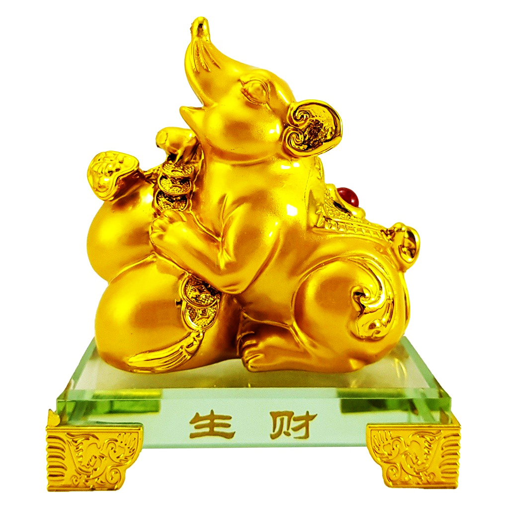 Tượng chú chuột vàng đế kính thủy tinh cao cấp - Tượng Kim Tý Chiêu Tài