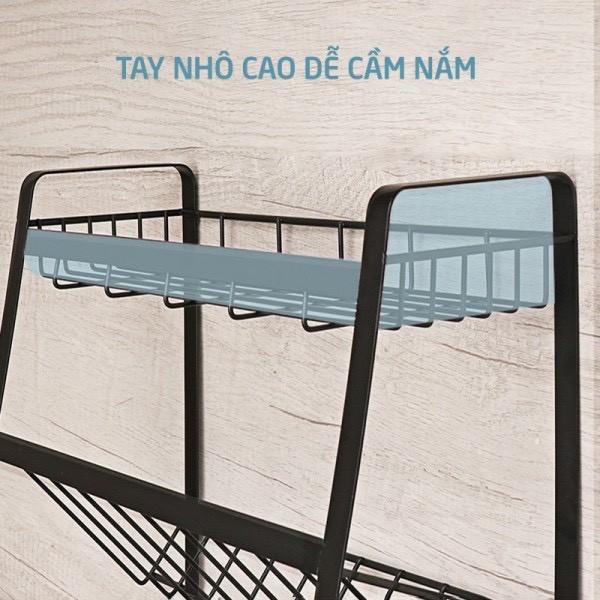 Kệ gia vị kiêm đựng chai thủy tinh sơn tĩnh điện 3 tầng- Kệ đa năng - Giá để gia vị kiêm kệ đựng rượu 3 tầng