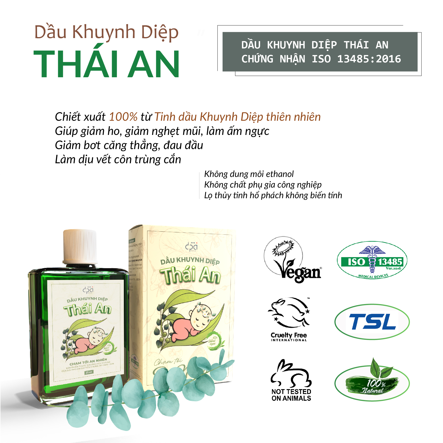 Dầu Khuynh Diệp Thái An Plus [An toàn cho cả trẻ sơ sinh] Giúp làm ấm, giảm ho, xua đuổi muỗi (C/25ml)