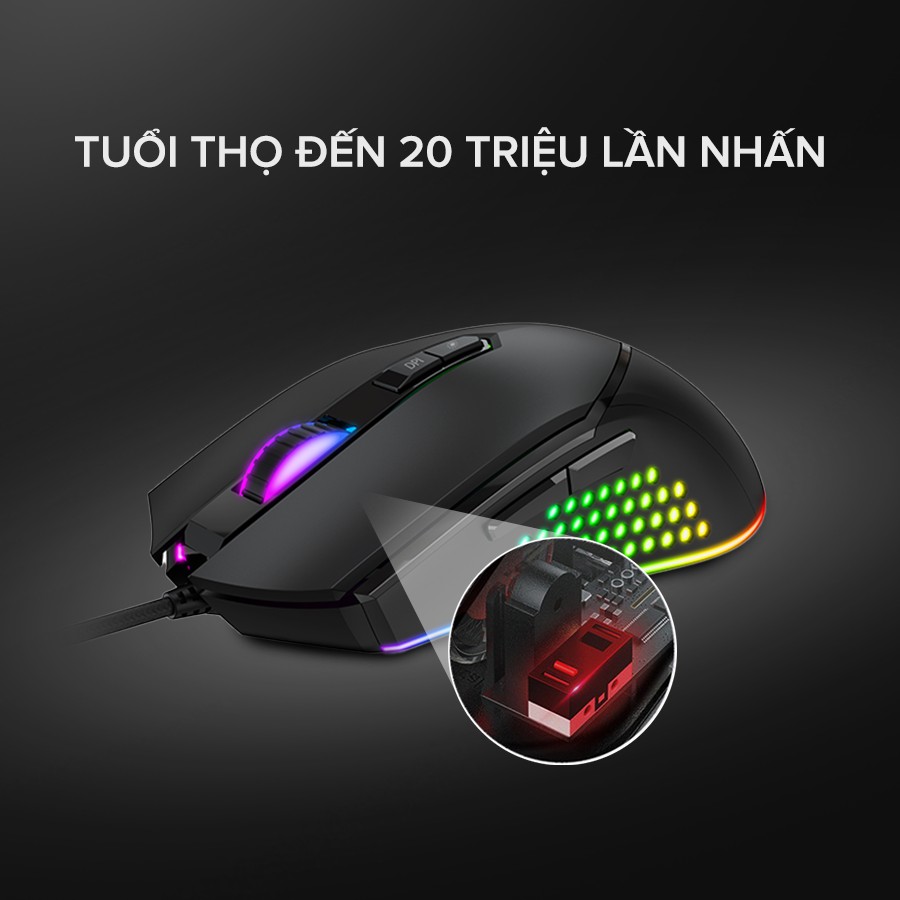 Chuột Gaming Có Dây HAVIT MS814 Thiết Kế Công Thái Học,  6 Chế Độ DPI, Tích Hợp 7 Nút Điều Chỉnh - Hàng Chính Hãng