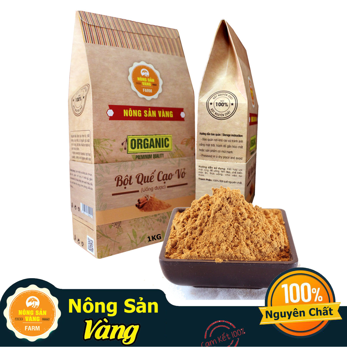 Bột Quế Nguyên Chất Cạo Vỏ (Uống) 1kg , làm bánh, nấu ăn, giảm cân, giảm mỡ bụng - Nông Sản Vàng