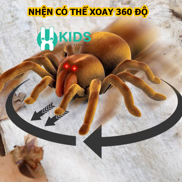 Đồ chơi mô hình nhện điều khiển từ xa RC cỡ lớn có lông lá như thật, xoay tròn 360 độ và mắt phát sáng vui nhộn