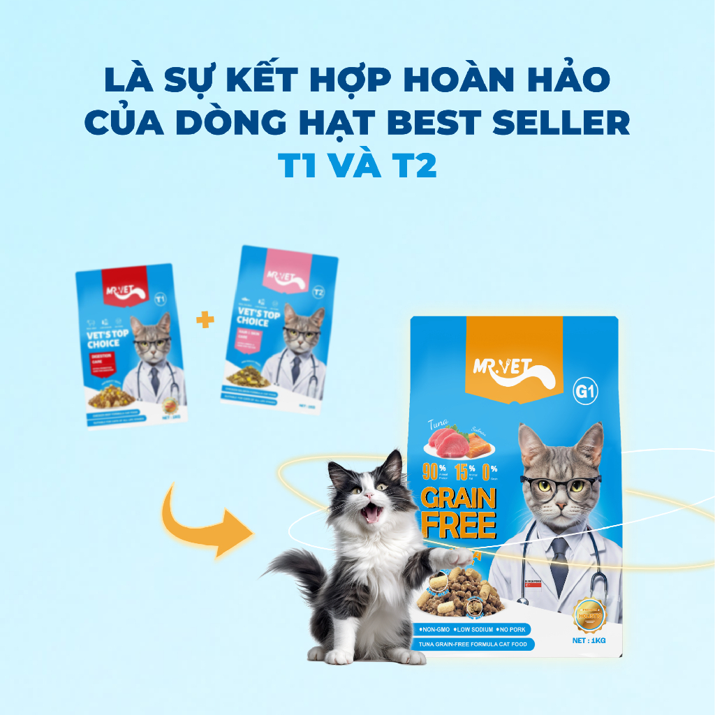 1KG HẠT KHÔNG ĐỘN NGŨ CỐC MIX TOPPING DÀNH CHO MÈO MR.VET G1