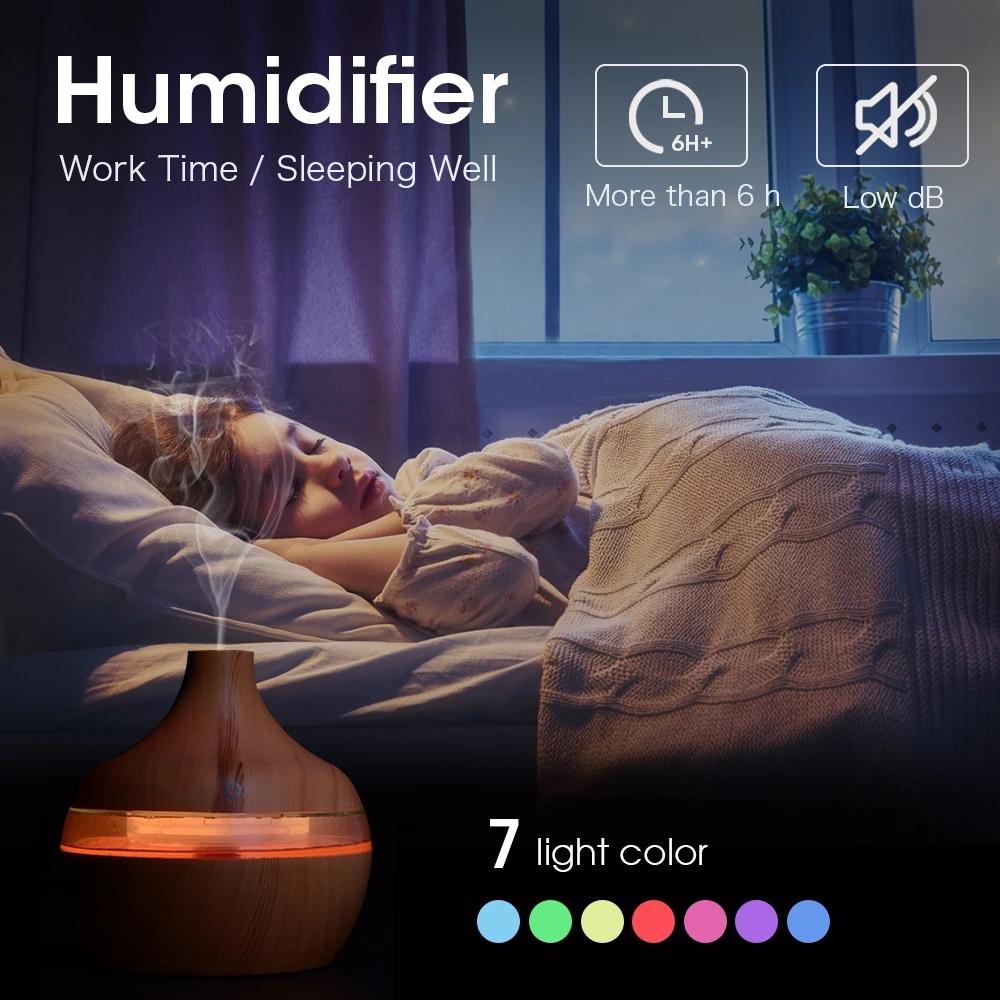 300ML USB Điện Máy Phun Sương Tạo Độ Ẩm Tinh Tinh Dầu Khuếch Tán Tinh Dầu Siêu Âm Thanh Vân Gỗ Máy Tạo Độ Ẩm Không Khí Mini Có 7 Đèn LED Cho Ánh Sáng xe Ô Tô Hồ