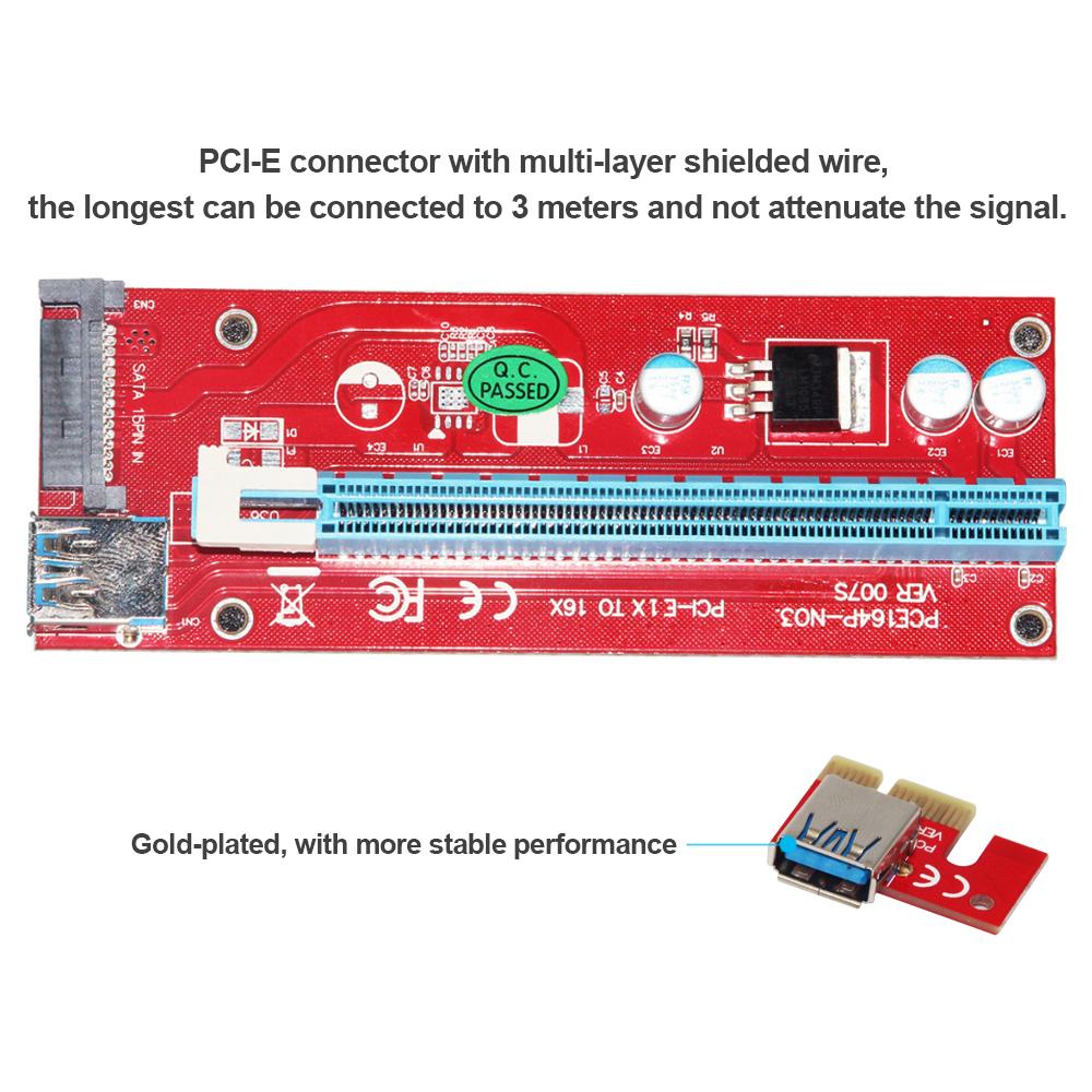 Bộ chuyển đổi PCI Express Cáp USB 3.0 15Pin cấp nguồn SATA chuyên nghiệp VER007S 0.6M PCI-E 1X đến 16X Riser Card Extender