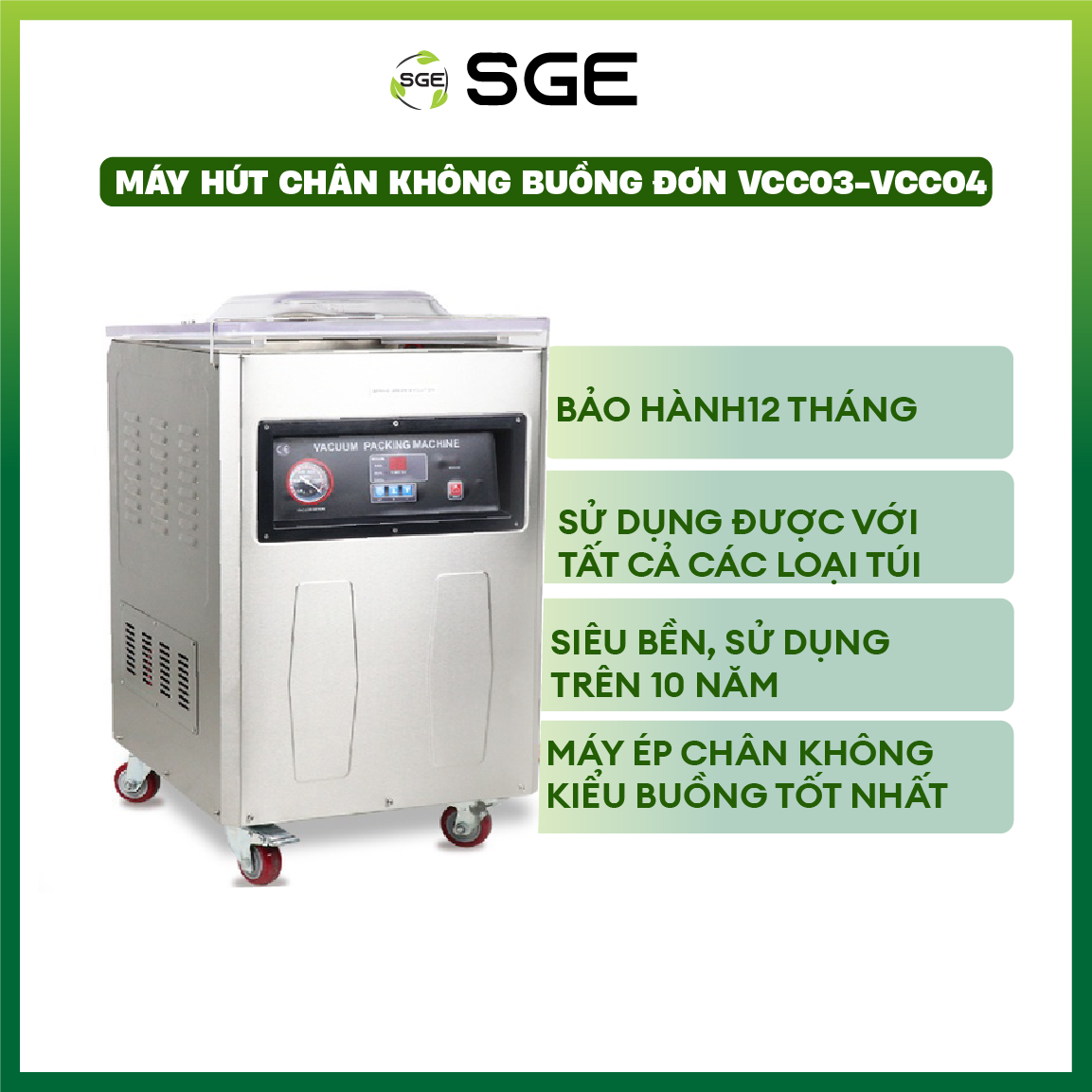 Máy hút chân không công nghiệp kiểu buồng VCC03, hàng chính hãng Thailand. Dùng cho hộ kinh doanh, doanh nghiệp hút chân không sản phẩm số lượng lớn.