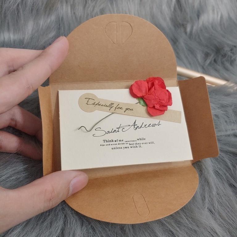 Thiệp Giấy Trang Trí Hoa Khô, Thiệp Handmade Giấy Kraft Vintage