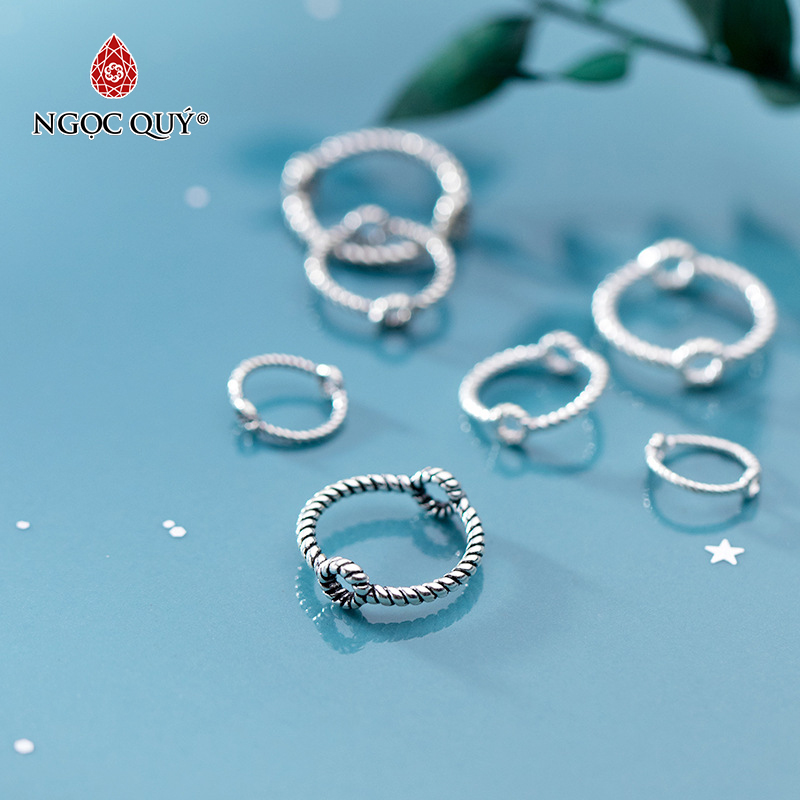 Charm bạc trắng tròn xoắn lồng hạt xỏ ngang - Ngọc Quý Gemstones